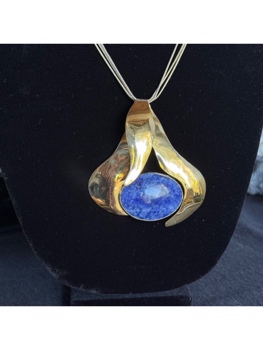 Florelle Designer Statement Pendant VTG Modernist Sodalite Gold-Tone Abstract